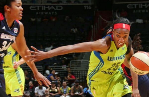 Glory Johnson drives past Krystal Thomas. Photo: NBAE/Getty Images.