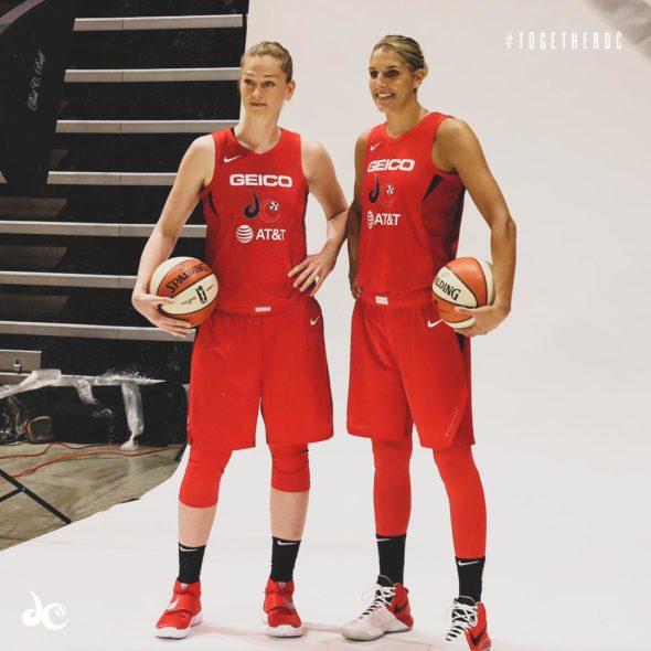 Emma Meesseman and Elena Delle Donne at Mystics media day, May 6, 2019. Photo: Washington Mystics.