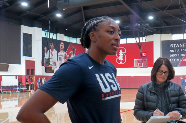 STANFORD, Calif. (11/01/19) - Nneka Ogwumike talks to media before practice.