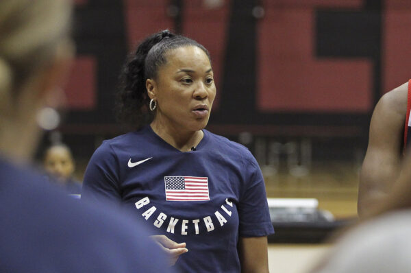 COLUMBIA, SC - SEPTEMBER 3: Dawn Staley of the 2018 USA Basketball Women's National Team coaches during training camp at the University of South Carolina on September 3, 2018 in Columbia, South Carolina. NOTE TO USER: User expressly acknowledges and agrees that, by downloading and/or using this Photograph, user is consenting to the terms and conditions of the Getty Images License Agreement. Mandatory Copyright Notice: Copyright 2018 NBAE (Photo by Travis Bell/NBAE via Getty Images)