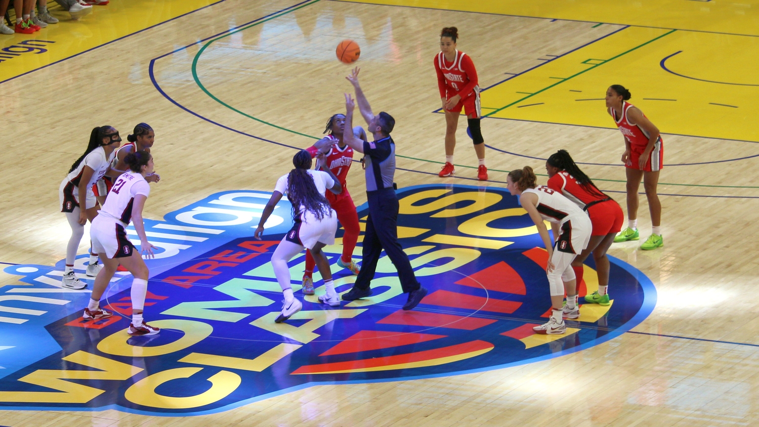 SAN FRANCISCO – December 20, 2024. Ohio State vs. Stanford tipff at Chase Center.