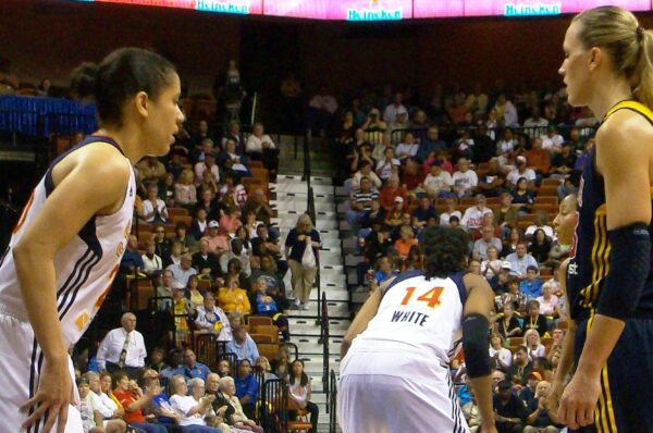 Kara Lawson defends Katie Douglas in the Sun's game one victory over the Fever.