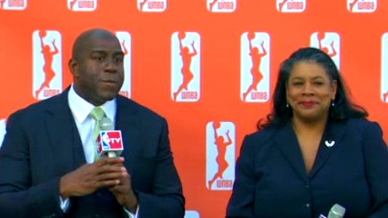 Magic Johnson and WNBA president Laurel Richie.